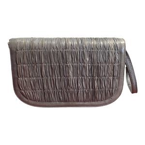 Vintage Genuine Eel Skin Clutch Shoulder Bag Purse Gray Blue Ruched Crossbody